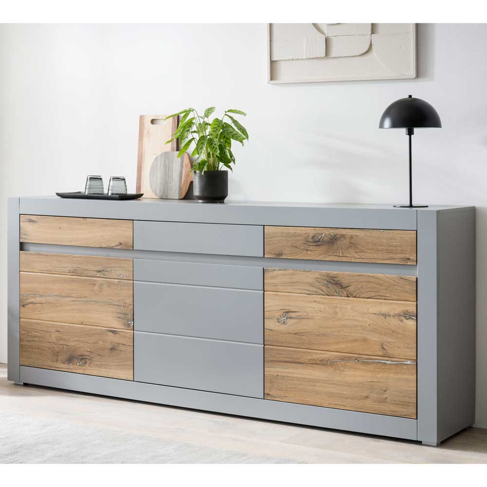 Zweifarbiges Sideboard in Platingrau und Zinneiche - Davio