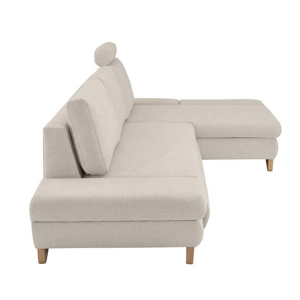 L-Sofa mit Schlaffunktion in Creme & Buche - Baonga