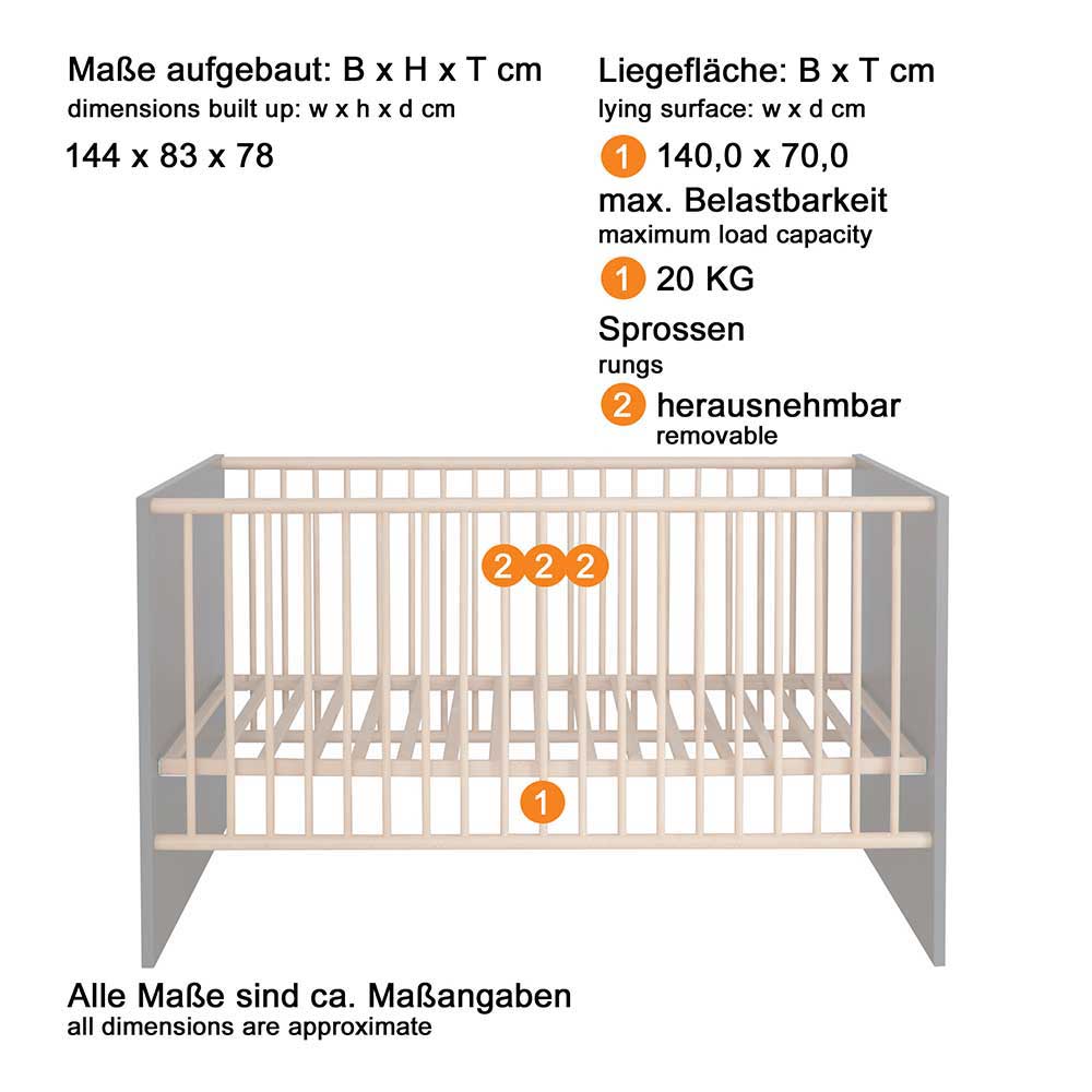 Gitterbett und Wickelkommode Kombi - Domago (zweiteilig)