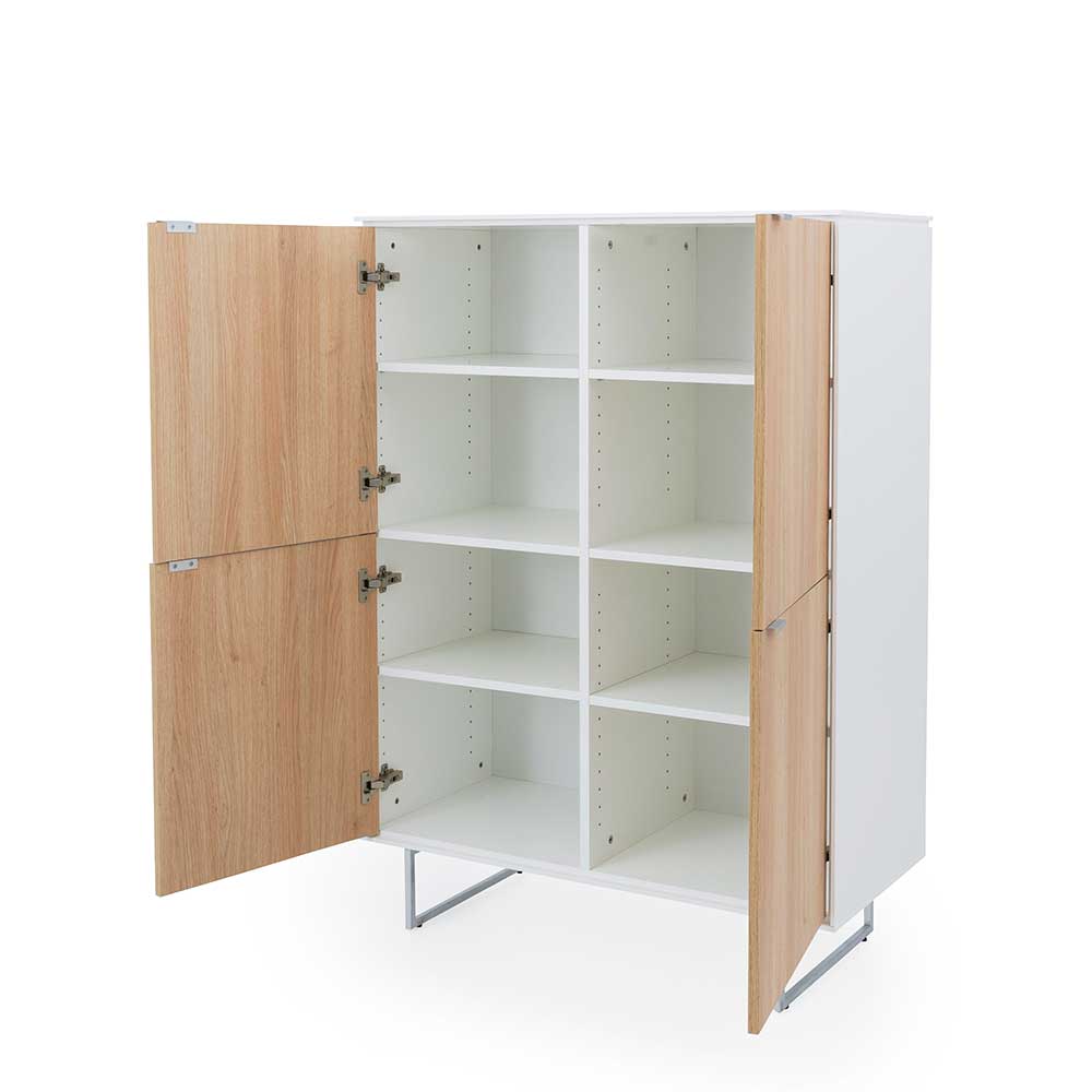 Wohnzimmer Highboard in Eiche & Weiß - Lysdanu