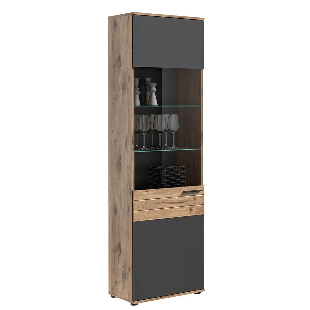 Wohnzimmer Vitrinenschrank in der Größe 57x200x37 cm - Lucios