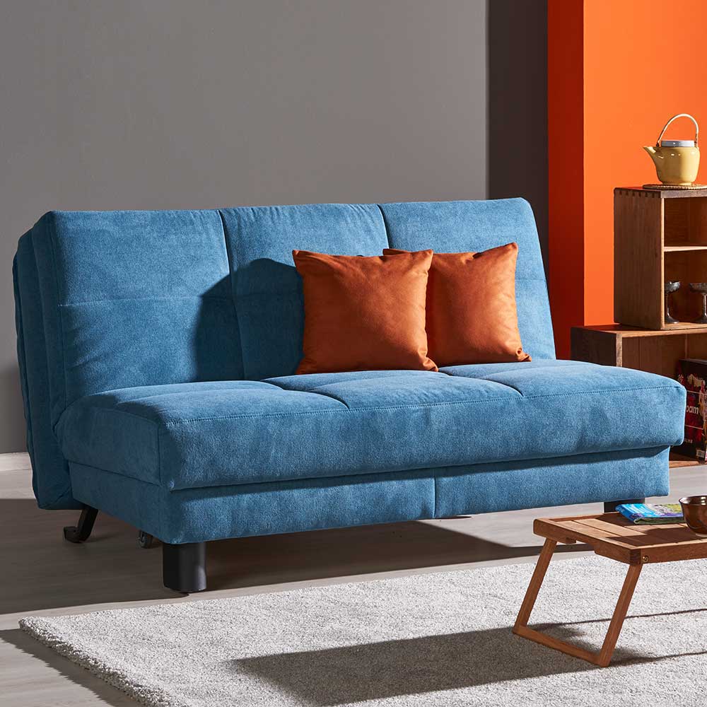 Blaues Schlafsofa mit Kissen Orange Damiette als 2-Sitzer oder 3-Sitzer