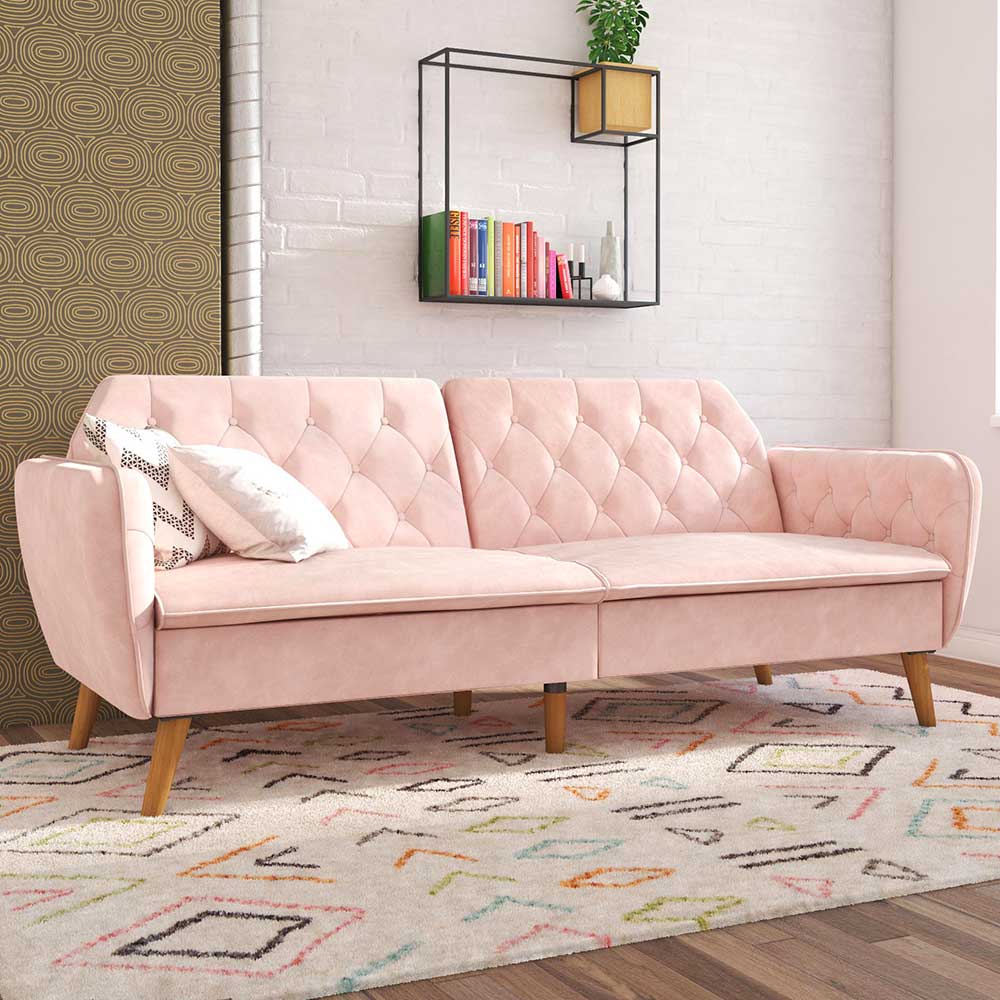 Retro Design Schlafcouch in Rosa Samt - Gosy