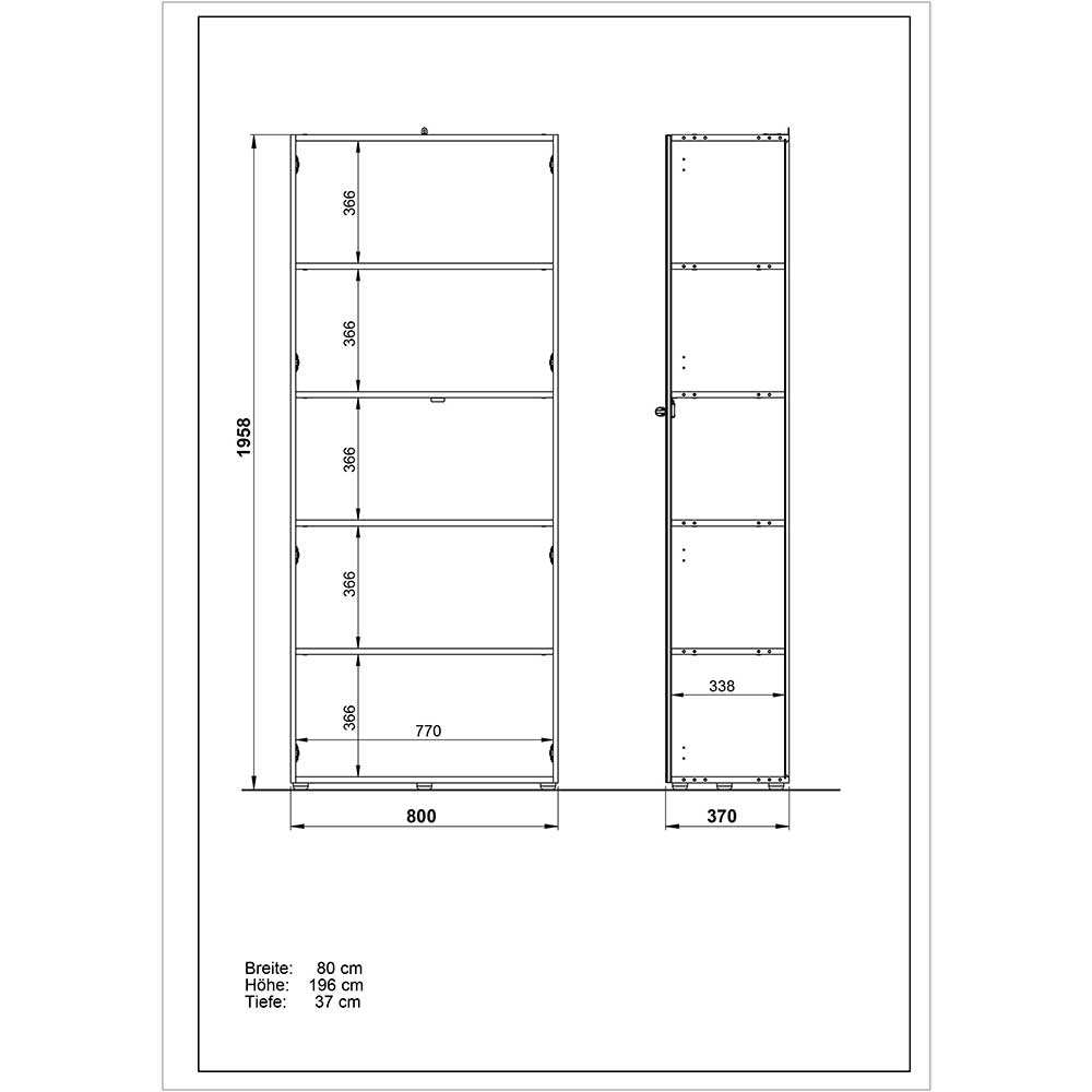 80x196x37 Büroschrank & Regal Kombi - Laszlo (zweiteilig)