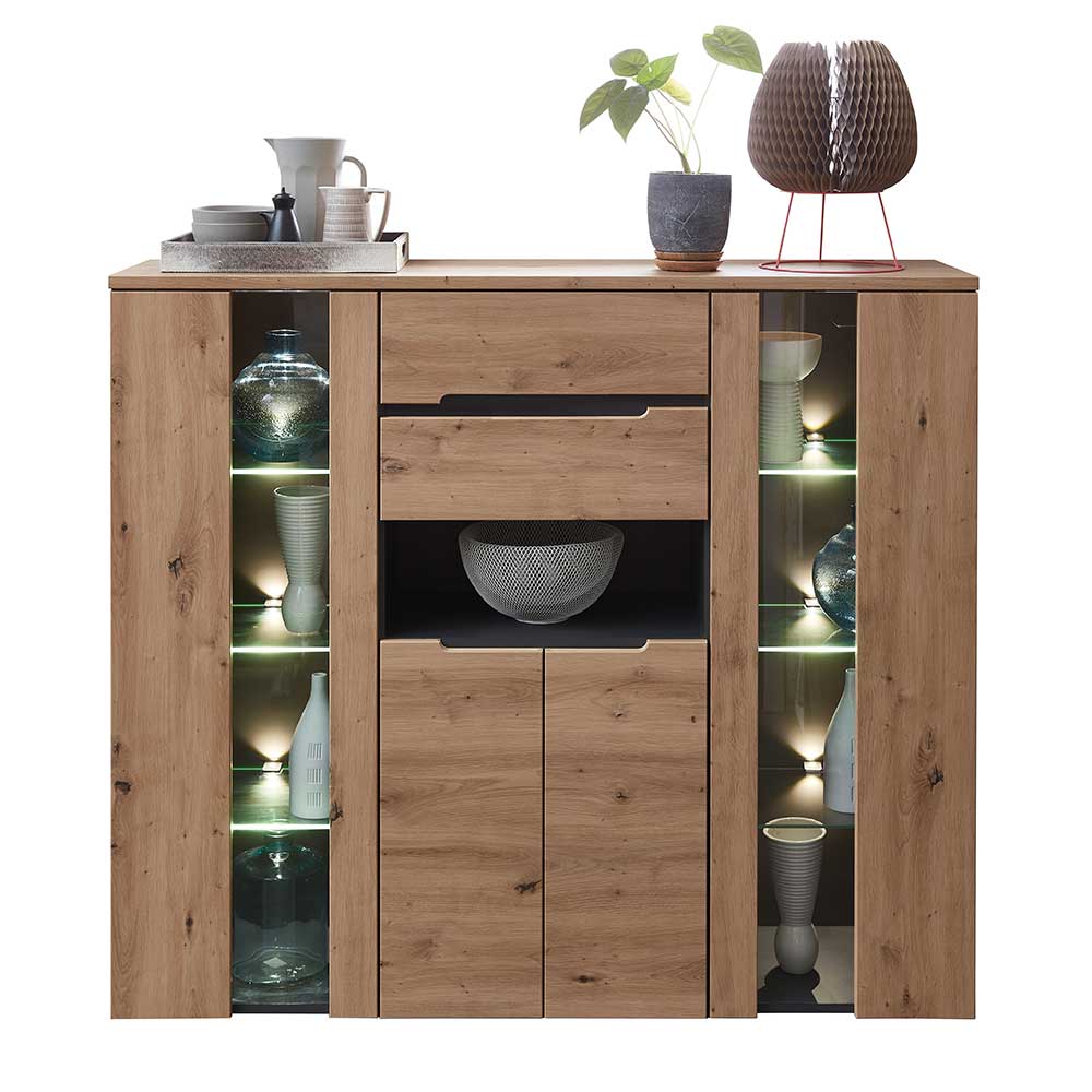 Highboard mit Glas & LED Licht - Kuetra