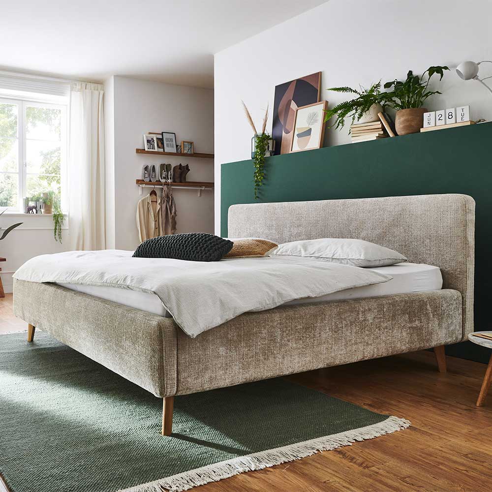 Stauraum Doppelbett in Beige Boucle - Lazium