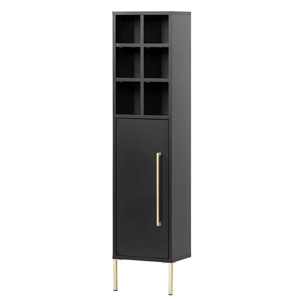 31x131x22 Badschrank in Schwarz & Gold - Vulcanisa