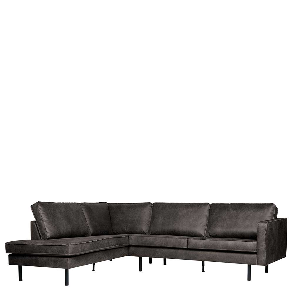 Retro Ecksofa Rundecke in Schwarz - Avonita