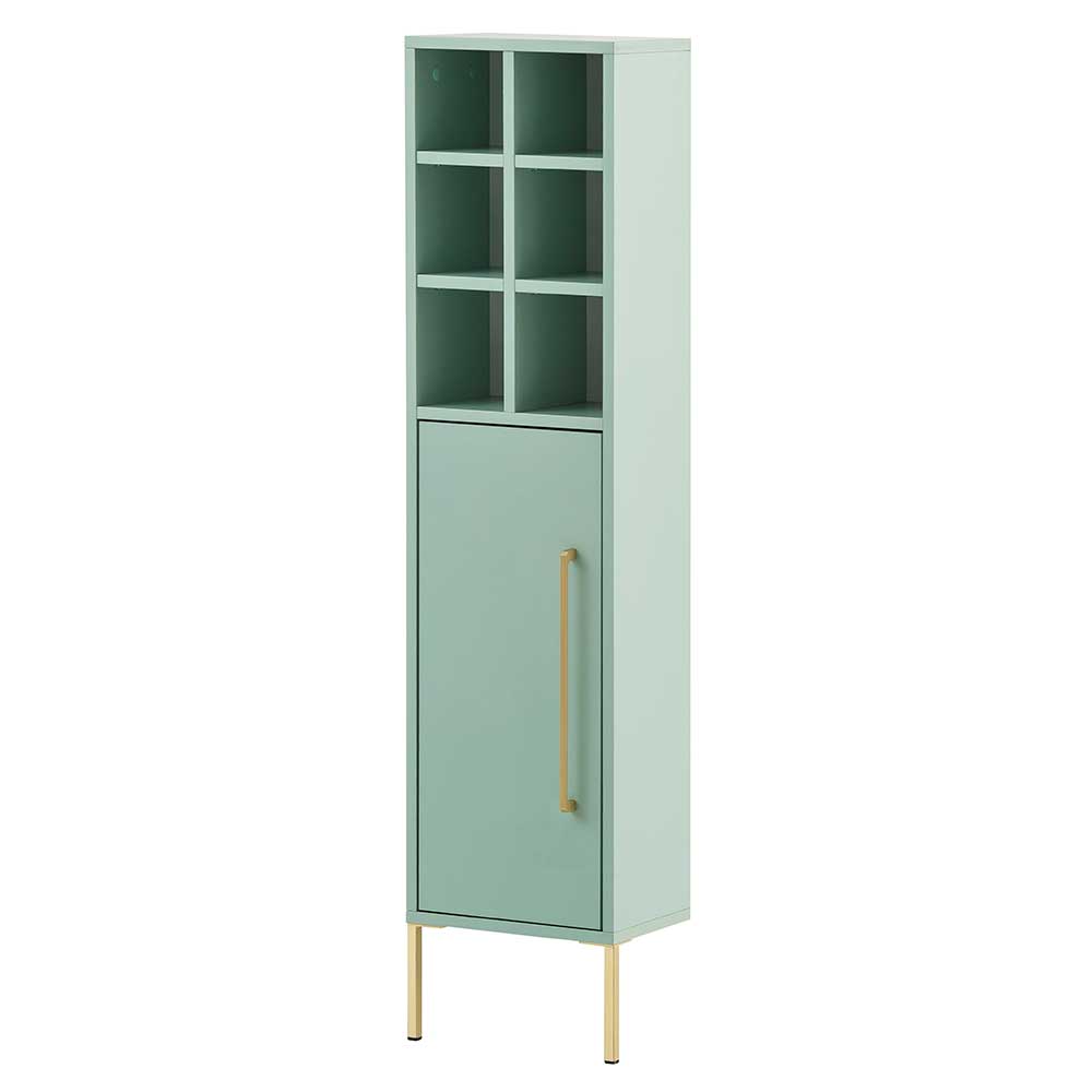 31x131x22 Badschrank in Mintgrün & Gold - Aparcian