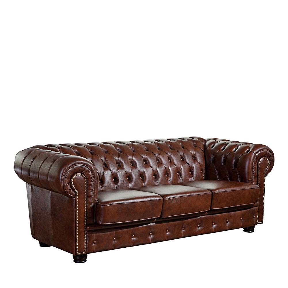 Chesterfield Sofa aus braunem Leder - Pluna