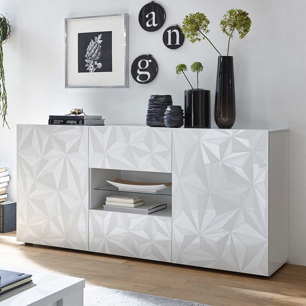 181x84x42 Designer-Sideboard in Glänzend-Weiß - Vovasoma