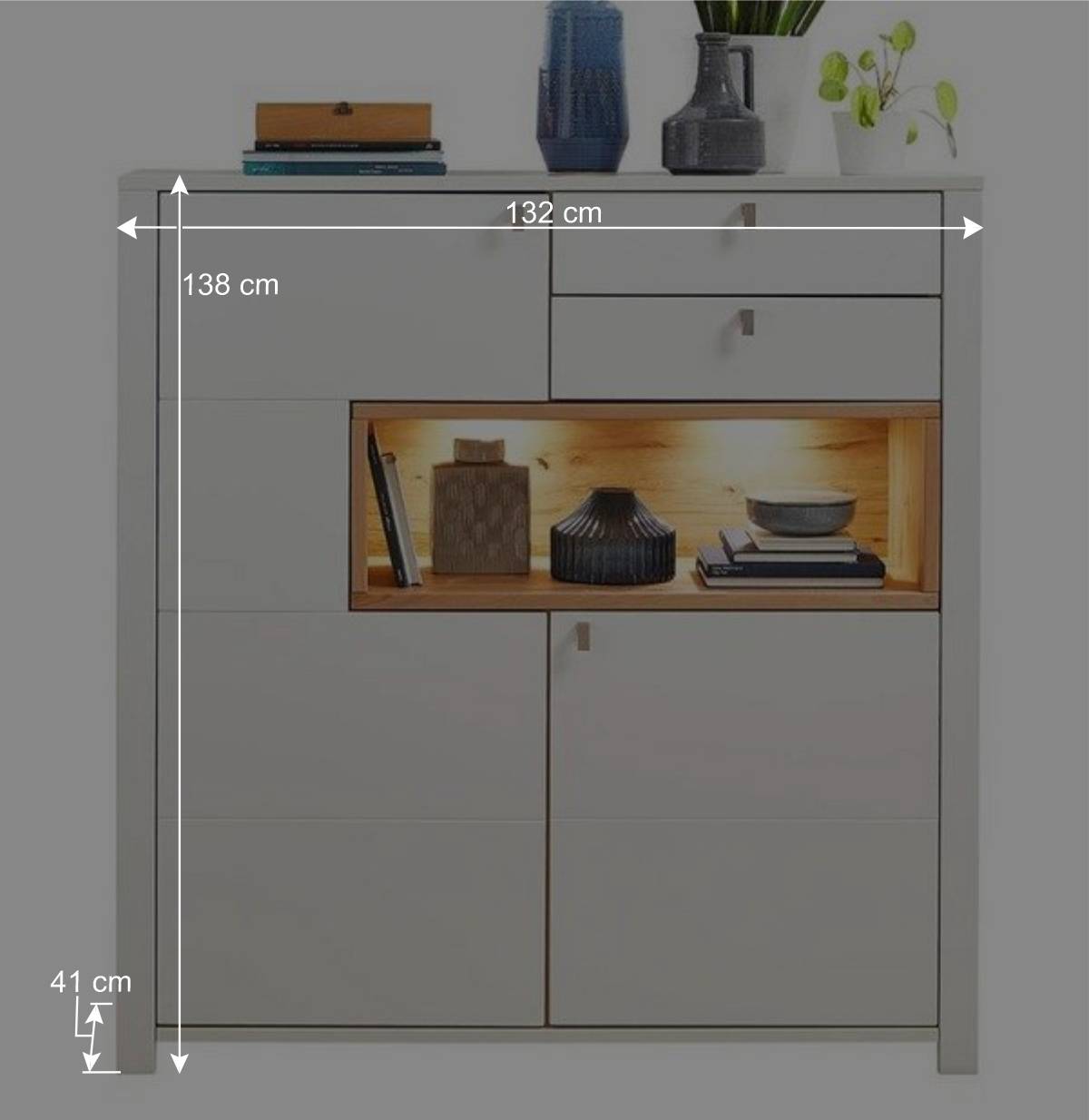 132x138x41 Highboard mit beleuchtetem Fach - Connassa