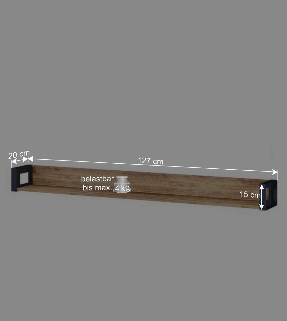 Industrial Wohnzimmer Wandboard 127 cm breit - Ednurio