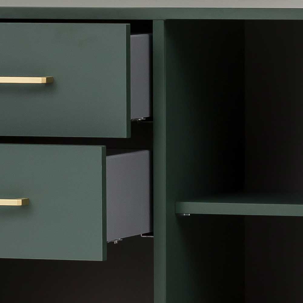 Badezimmer Highboard in Dunkelgrün & Gold - Aqua