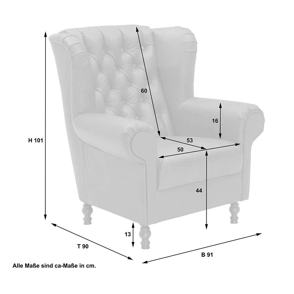 Chesterfield Ohrensessel in Dunkelrot Leder - Guantama