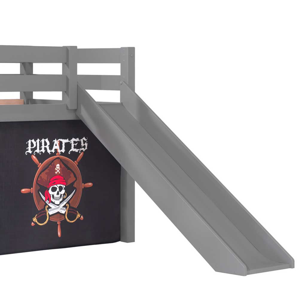 Piratenhochbett mit Rutsche in Grau - Ainbols