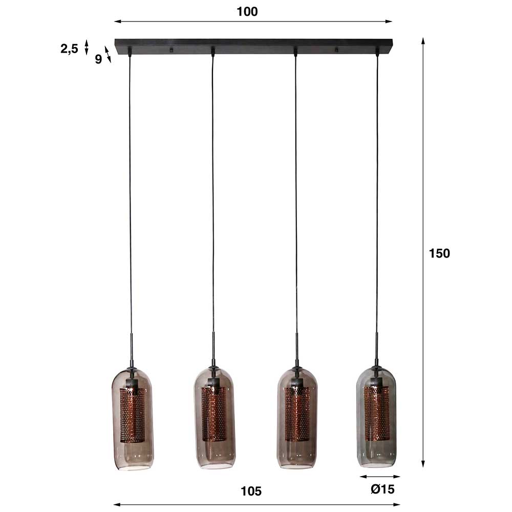 4-flammige Hängeleuchte in Schwarzgrau - Vironda