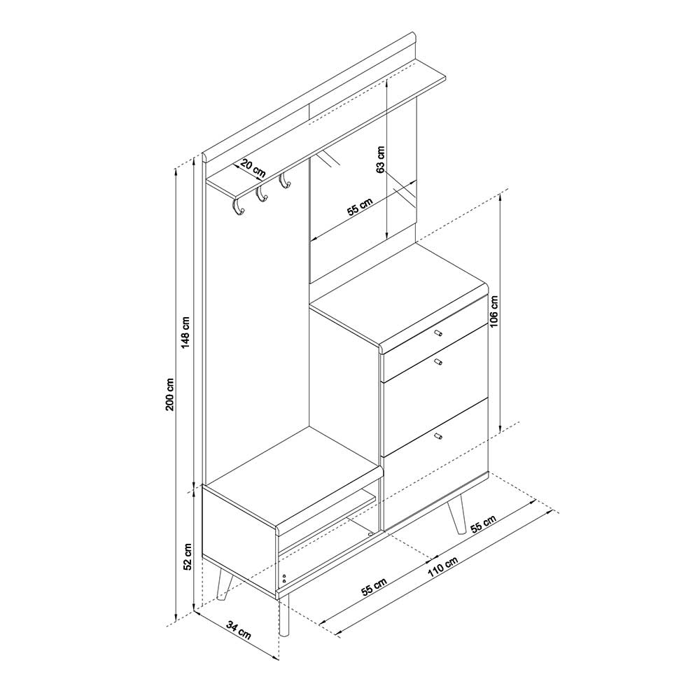 Scandi Kompaktgarderobe in 110x200x34 - Cablos