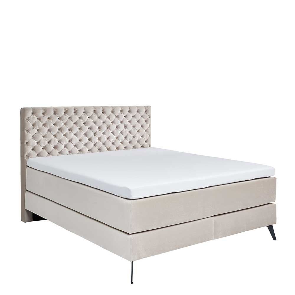 Samtbett mit Boxspring in Beige - Ruby