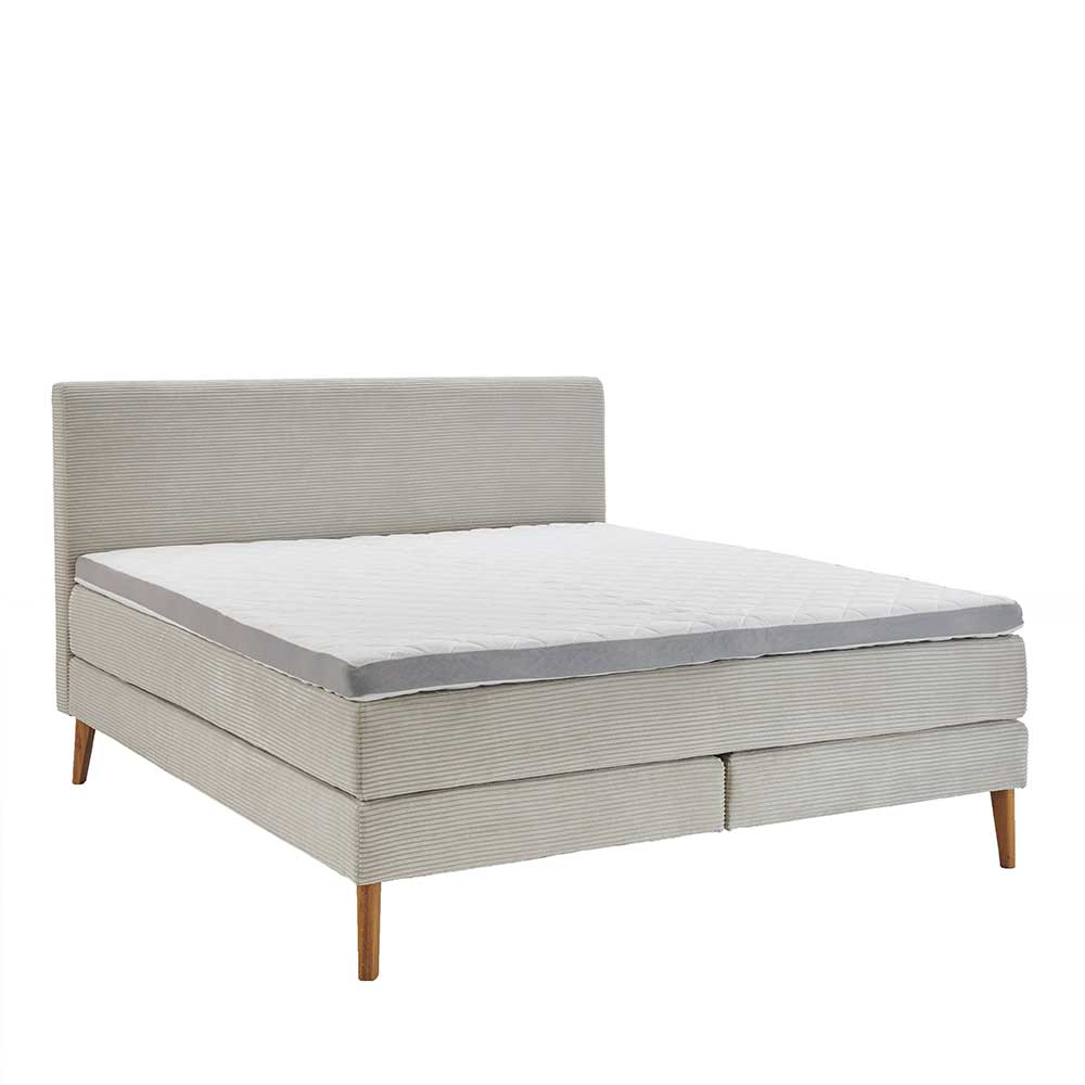 Breitcord Boxspringbett in Beige & Eiche - Salassos