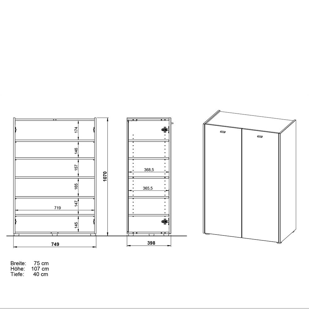 75x107x40 Skandi Schuhkommode in Weiß - Milleni