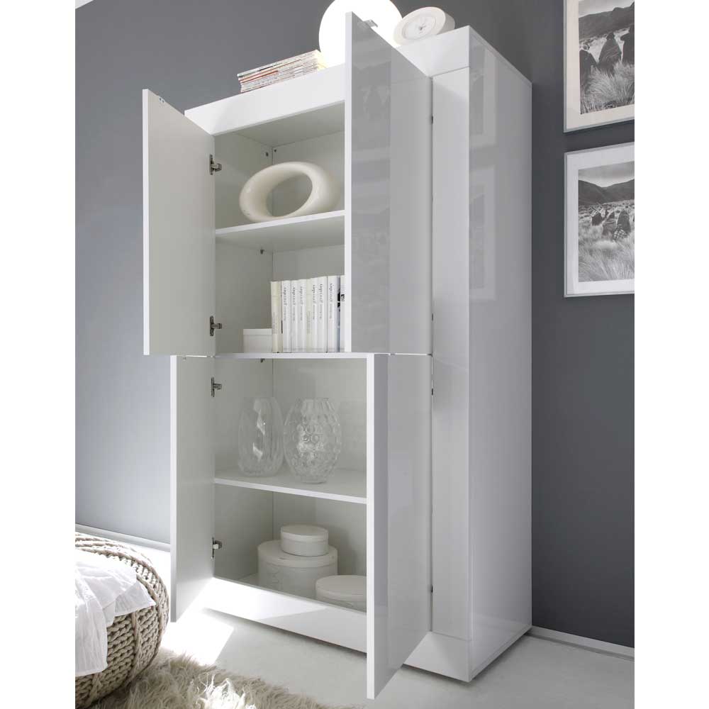 Wohnzimmer Highboard Sogno in Hochglanz Weiß