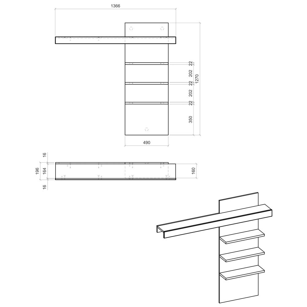 Wandregal mit 4 Ablagen in Zinneiche NB - Davio
