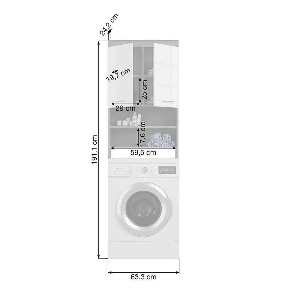 Waschmaschinenüberbau in Weiß Hochglanz & Grau - Nancys