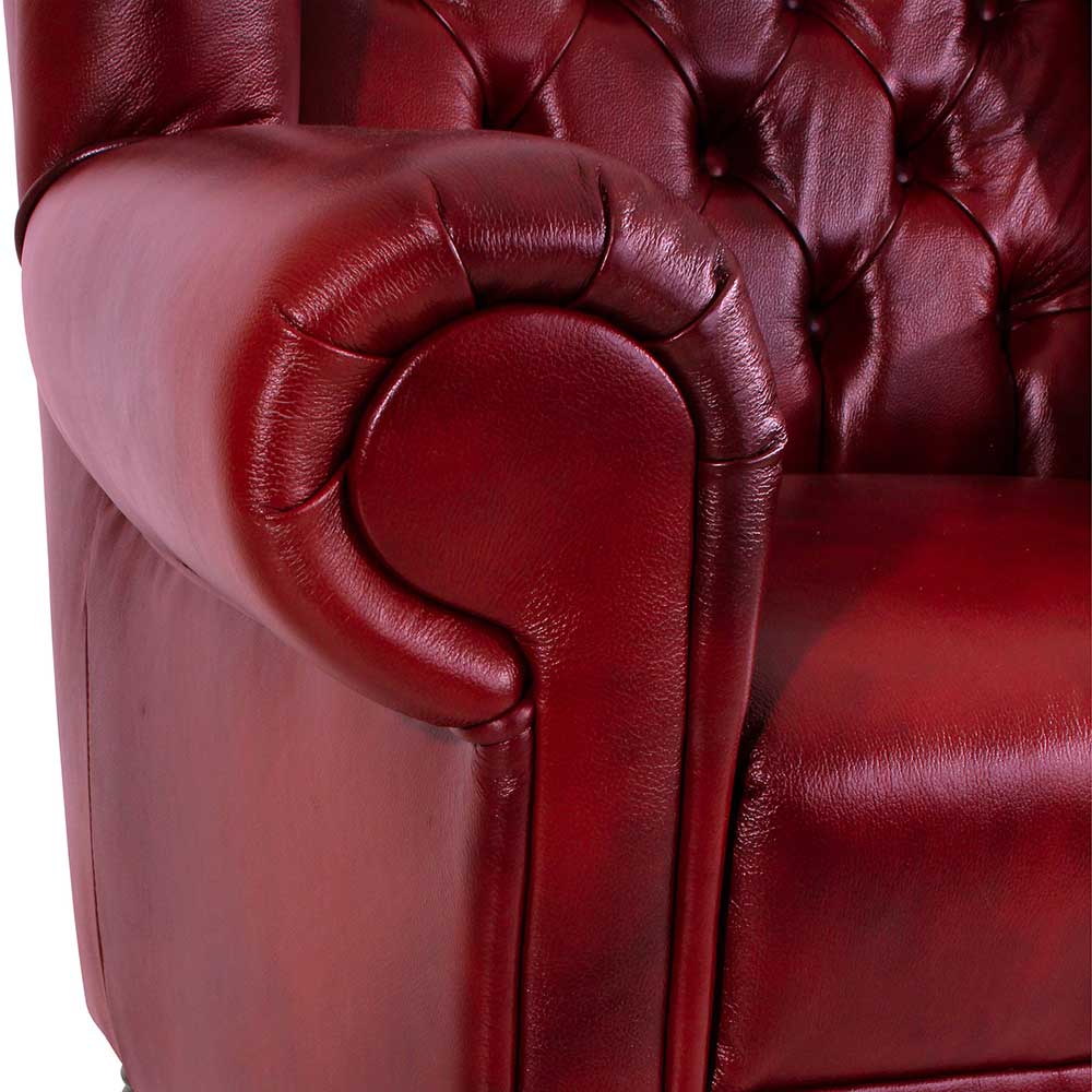 Chesterfield Ohrensessel in Dunkelrot Leder - Guantama