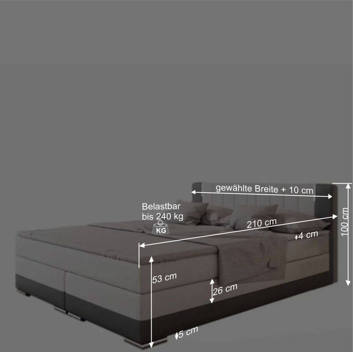 Modernes Bett mit Boxspring & LED Kopfteil - Zurana