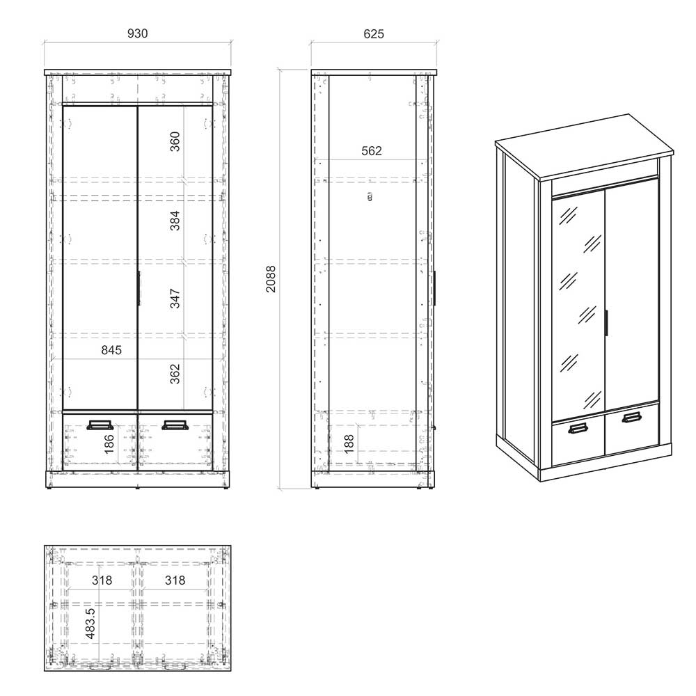 Modern Country Kombi-Kleiderschrank zweifarbig - Tramos