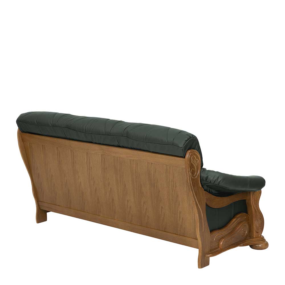 Leder Sofa in Dunkelgrün und Eiche Dunkel - Ayfina