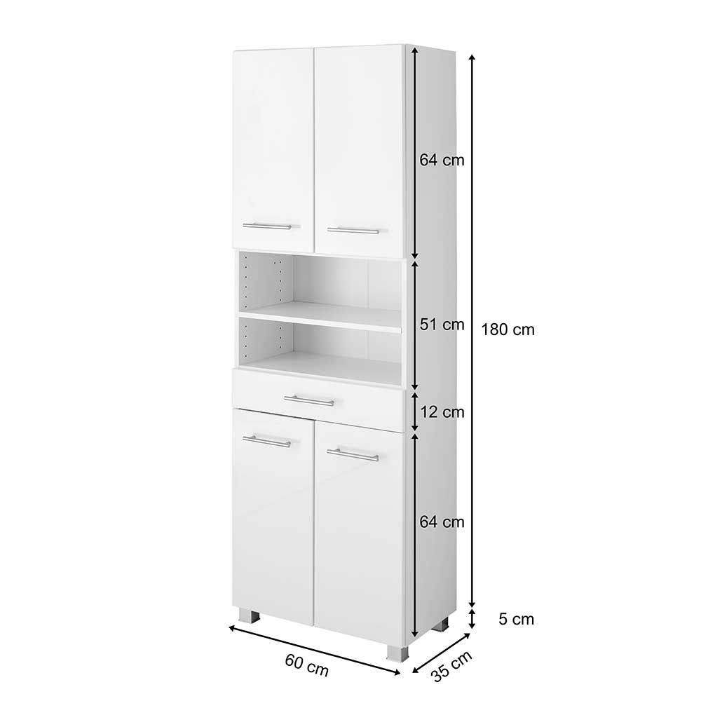 60x185x35 Hochglanz Hochschrank fürs Bad - Vohdan