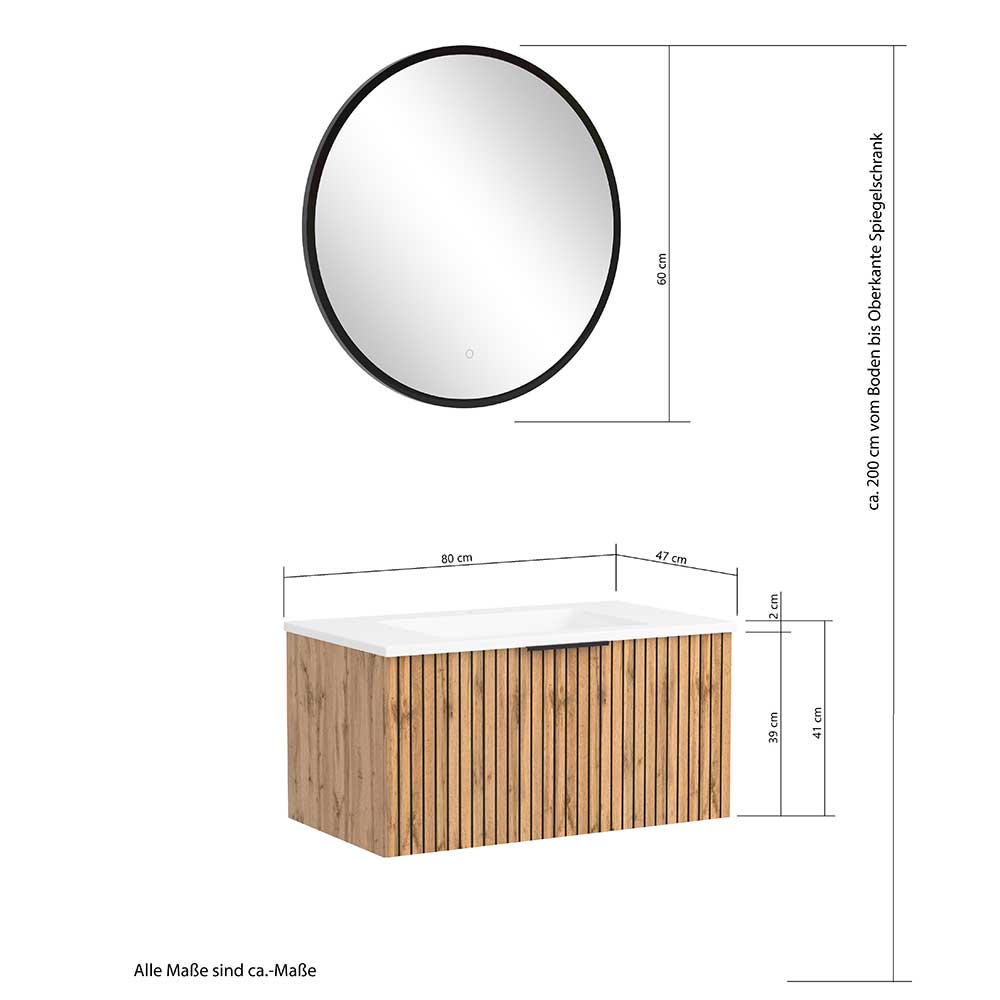 Bad Waschtisch & Spiegel mit LED Licht - Crystoga (zweiteilig)