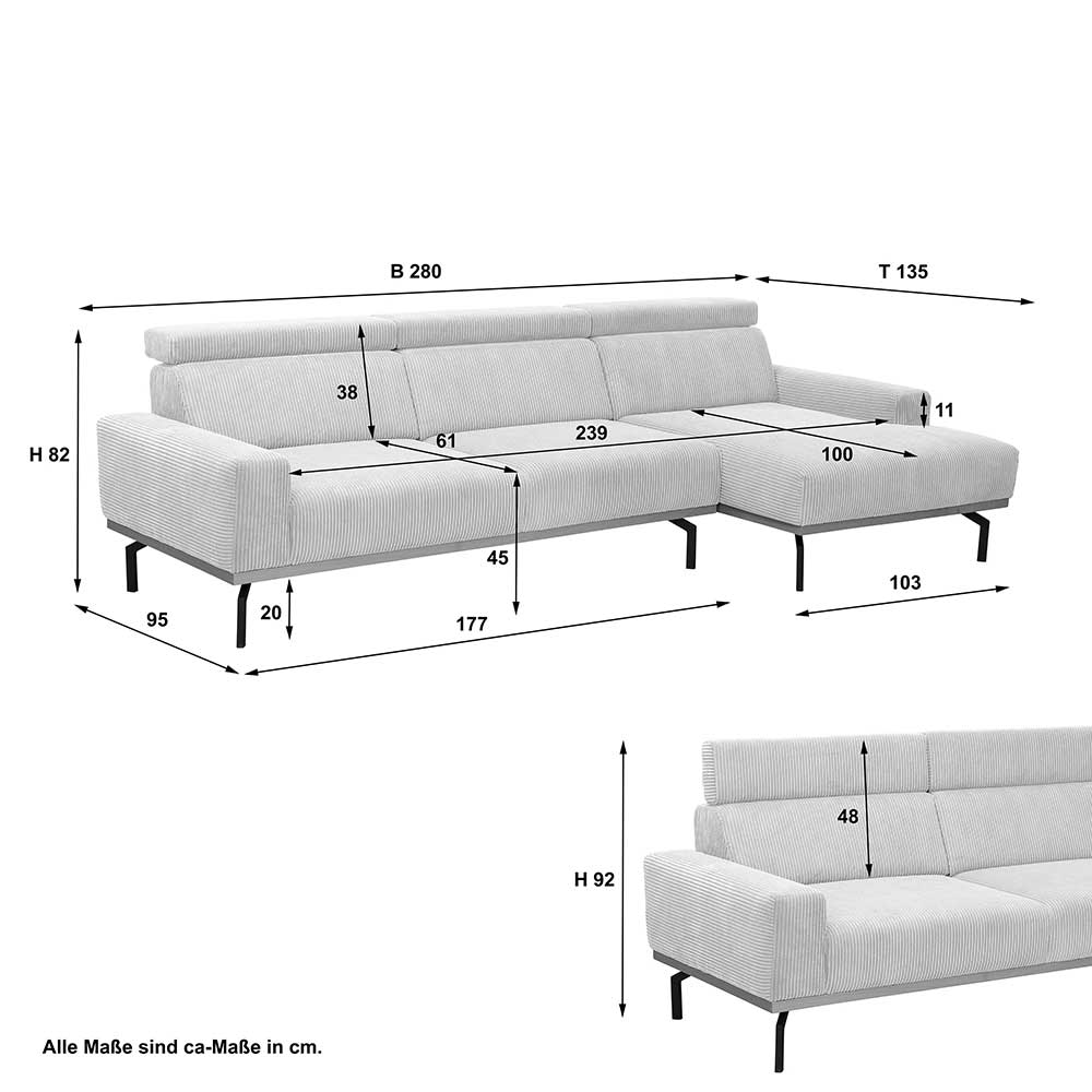 Modernes Ecksofa in Creme Cordbezug - Caldizza