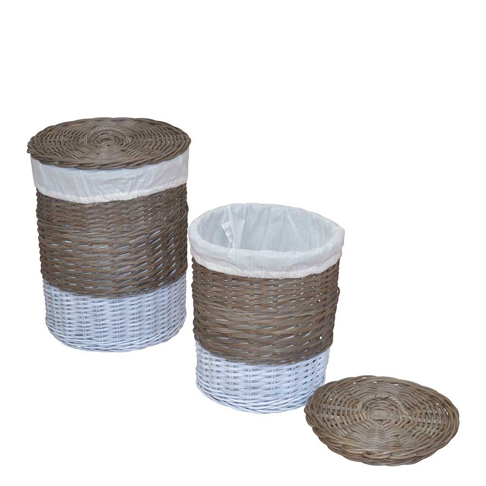 Rattan Wäschekörbe Praseida in Grau (2er Set)