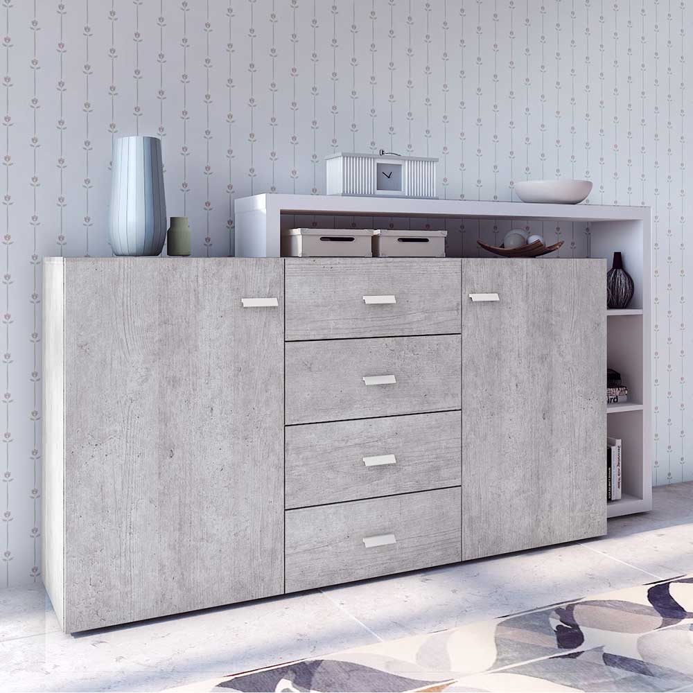 Design Sideboard in Beton Optik & Weiß - Venatio