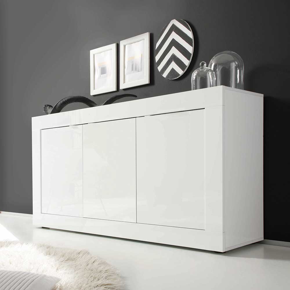 Wohnzimmer Sideboard Sogno in Hochglanz Weiß