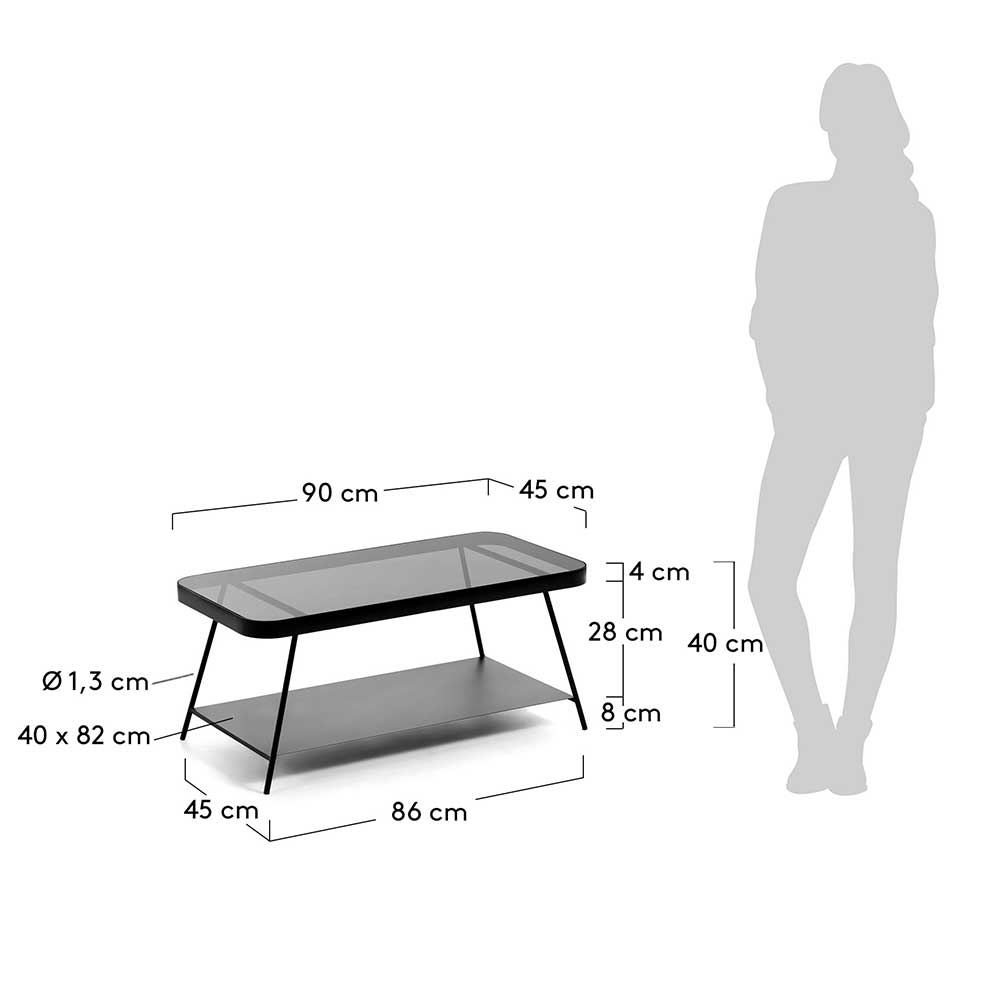 Kleiner Metall Couchtisch mit Rauchglas Platte - Lara