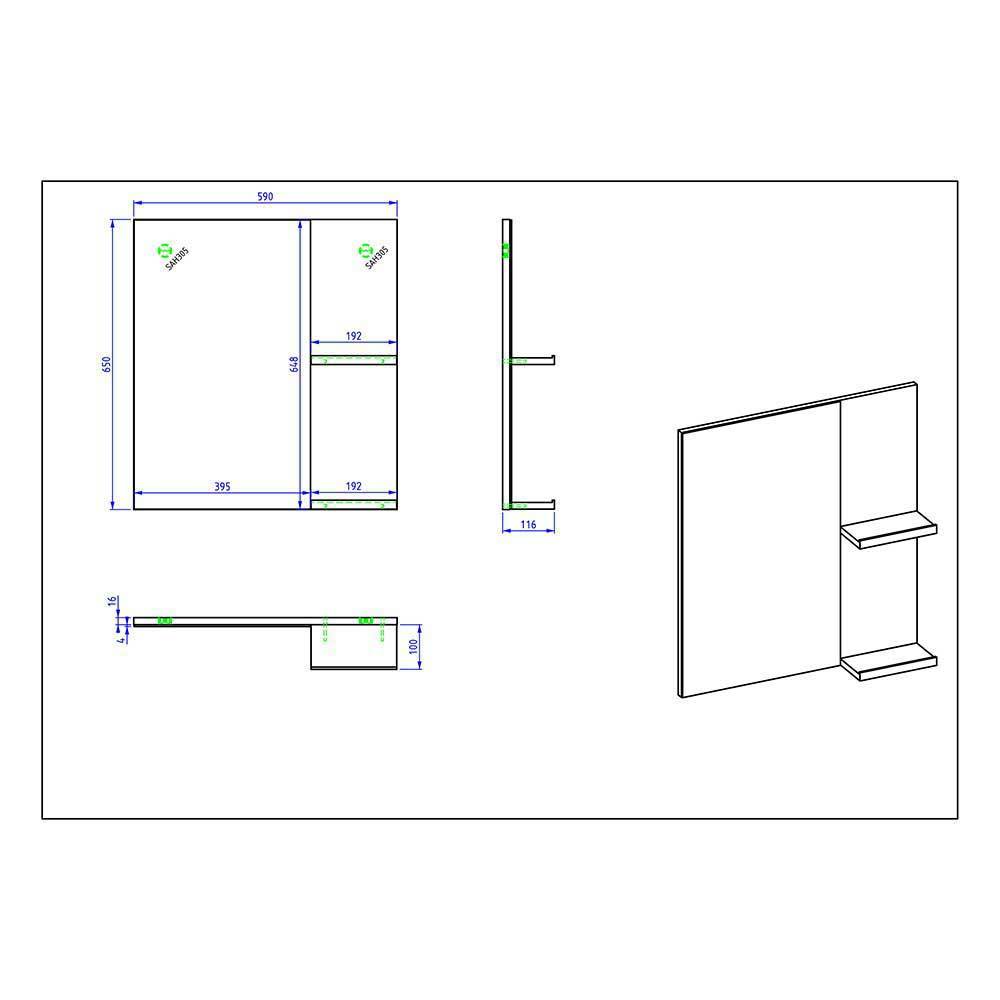 Badspiegel mit Regal Ablagen 60 cm breit - Inlenzia