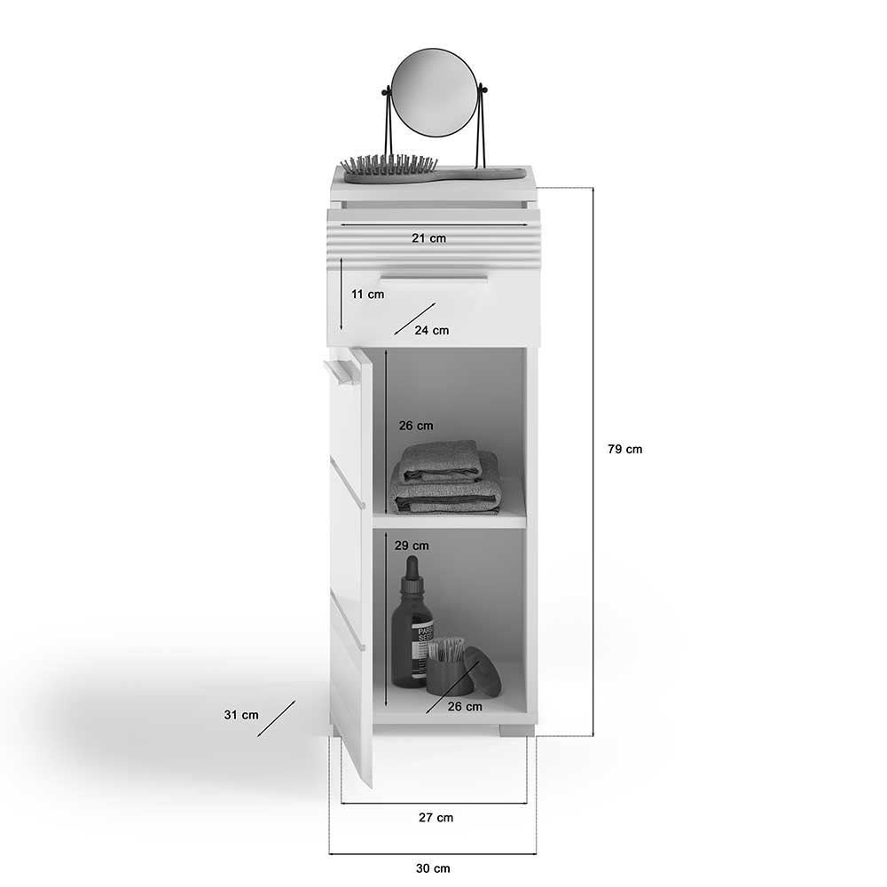 79 cm hoher Bad Unterschrank in Weiß Hochglanz - Whale