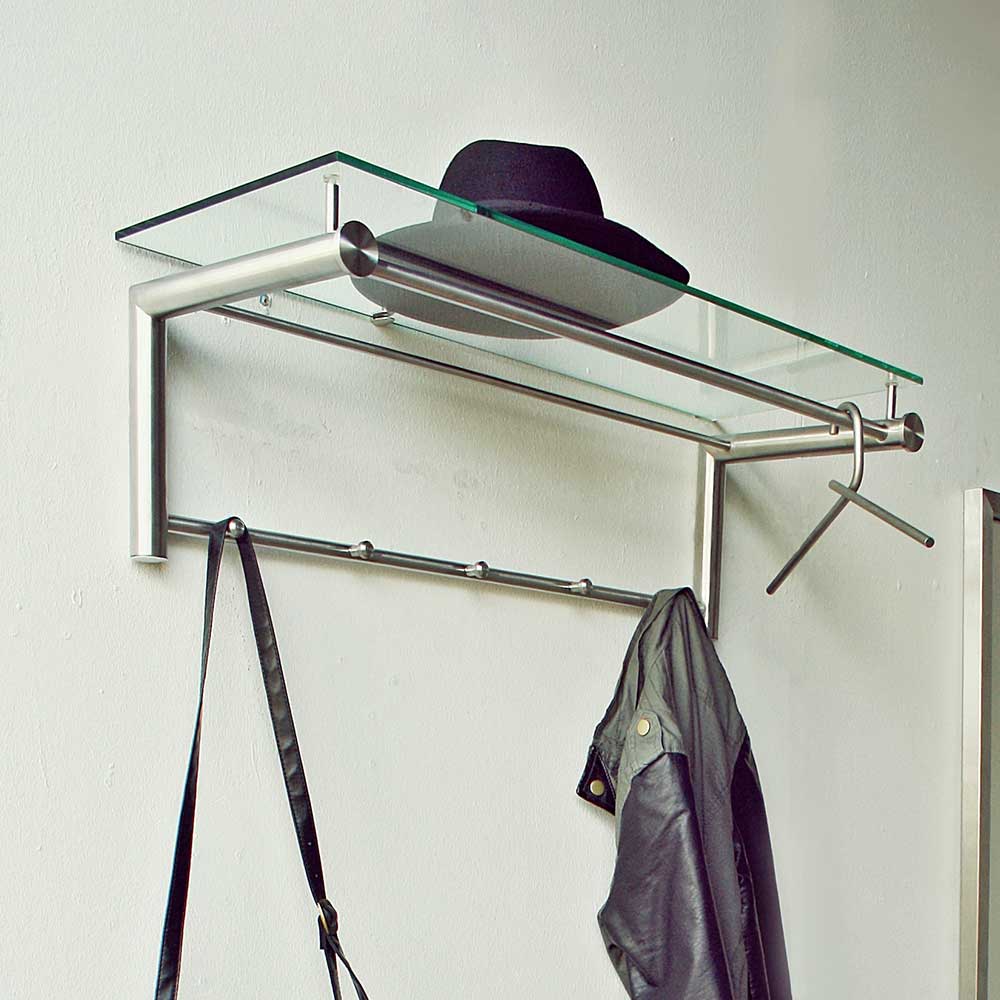 Edelstahl Garderobe mit Glas Hutablage - Blevos