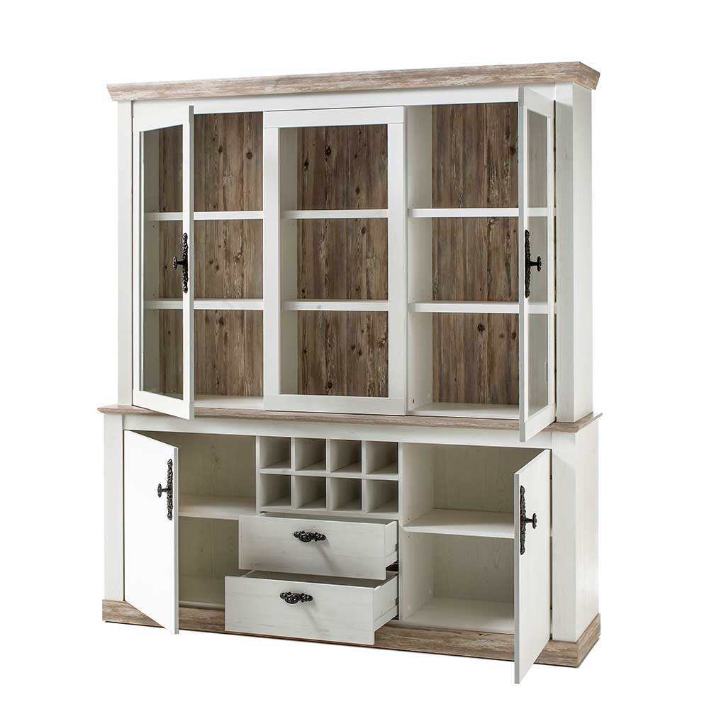 Landhaus Buffet Schrank in Weiß Pinie Nedita 184 cm breit