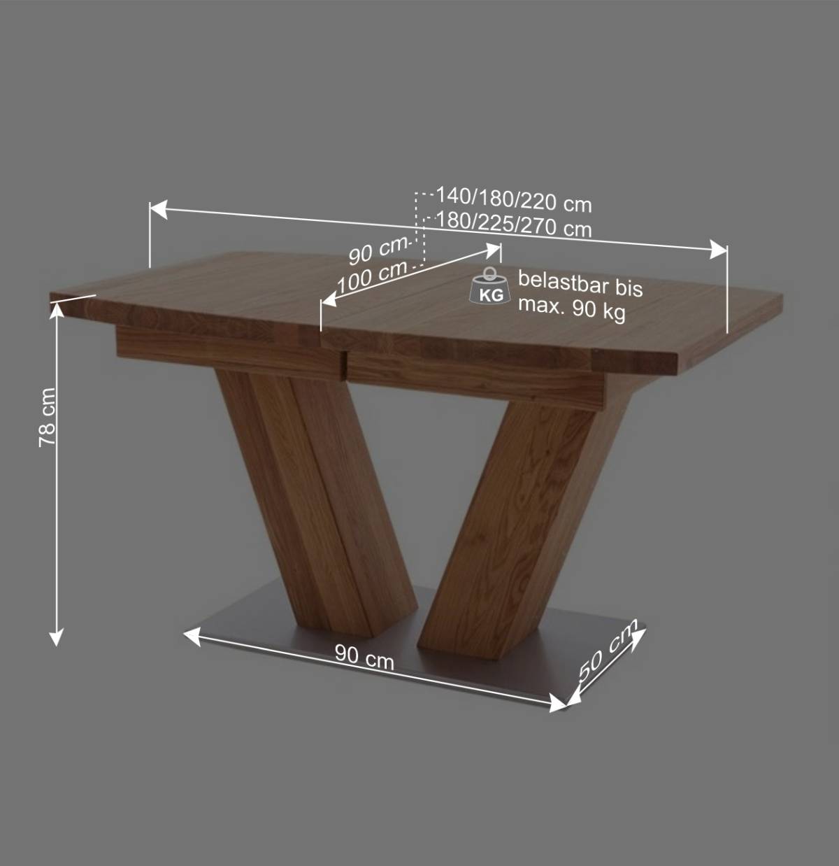 Verlängerbarer Bootsdesign Tisch aus Wildeiche - Peng