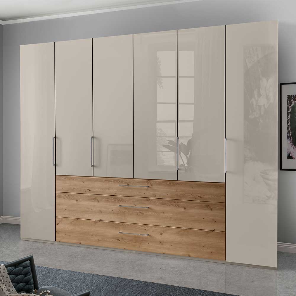 Kleiderschrank in Beige Glasfront - Flinu