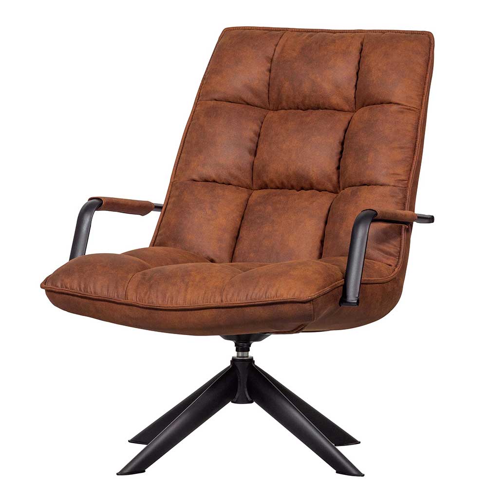 Retro Lounge Sessel in Cognac Braun Kunstleder - Brandos