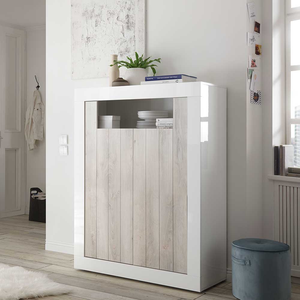 2-türiges Highboard in Dekor Pinie Weiß - Merenda