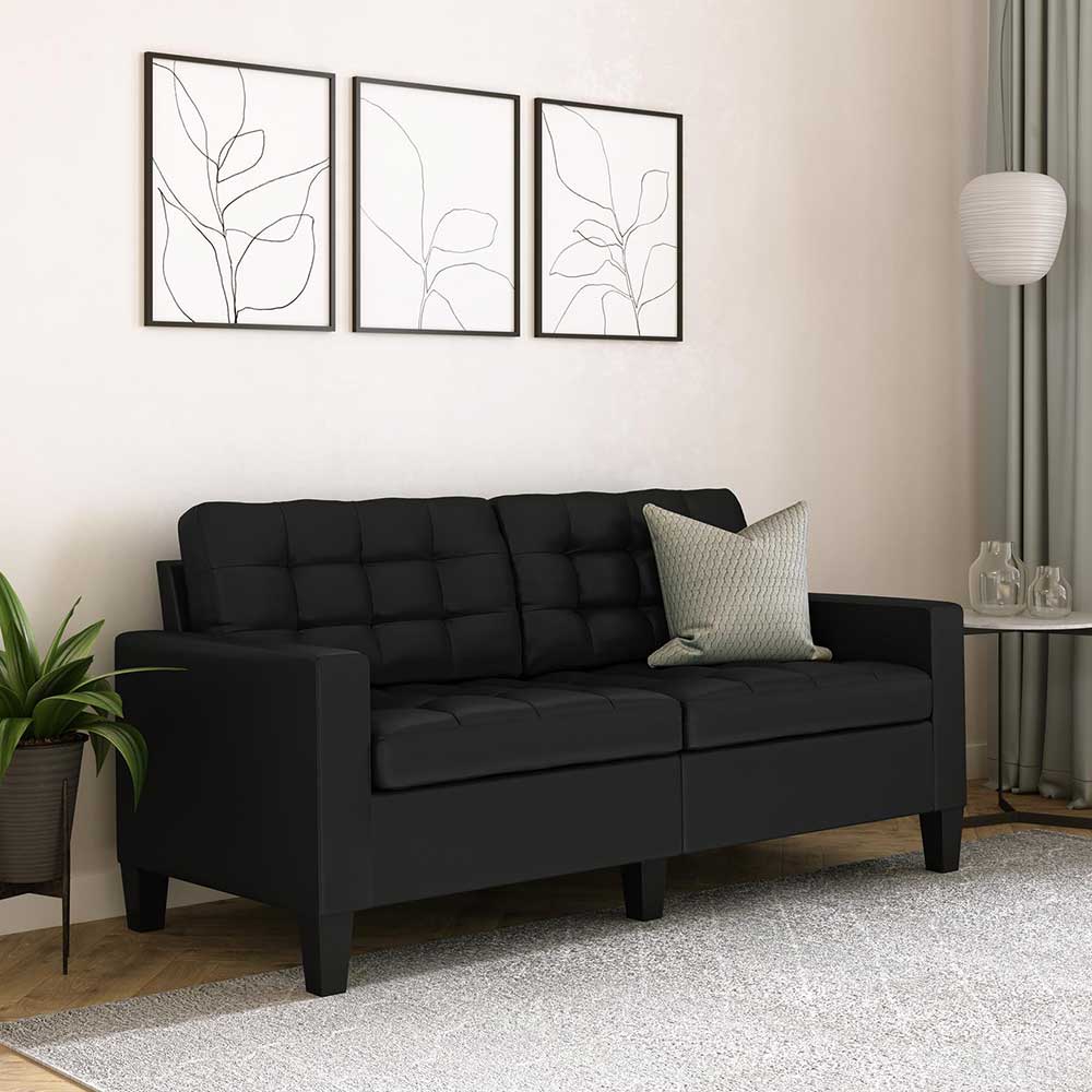 Retro Kunstledersofa in Schwarz - Mengiz