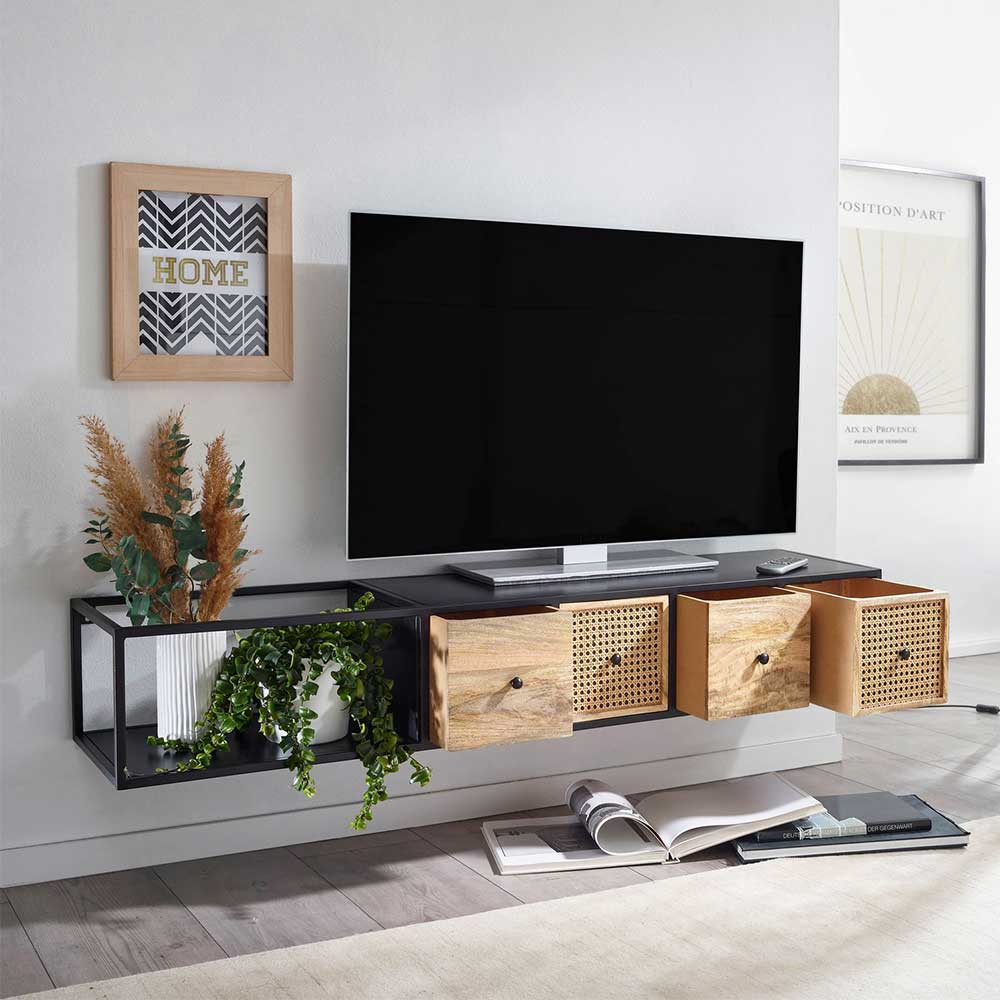 Hängendes TV Board aus Holz & Wiener Geflecht - Leiria