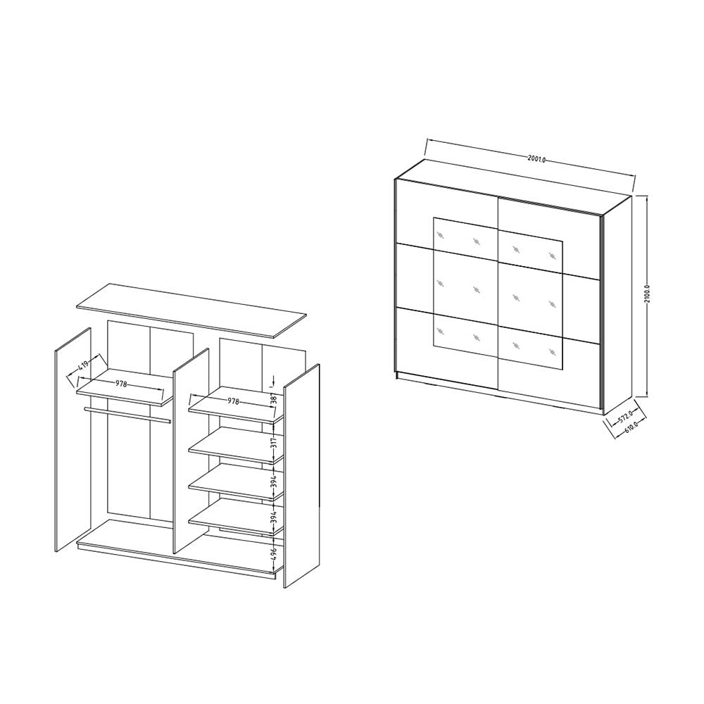 Kleiderschrank mit Schwebetüren mit Spiegel - Anglivia